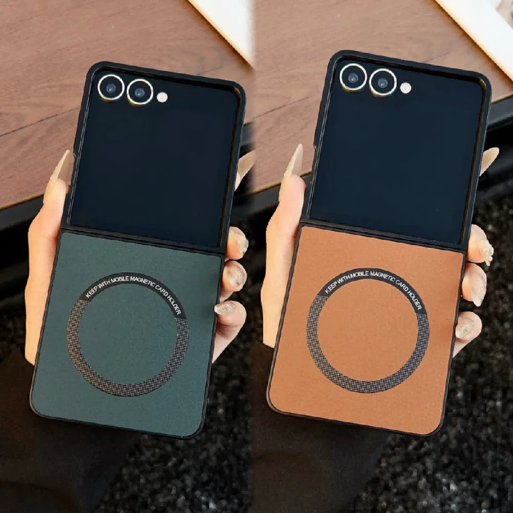 Samsung Galaxy Z Flip 7 Case | Luxury PU Magnetic Full-Coverage Wireless Charging Protective Cover