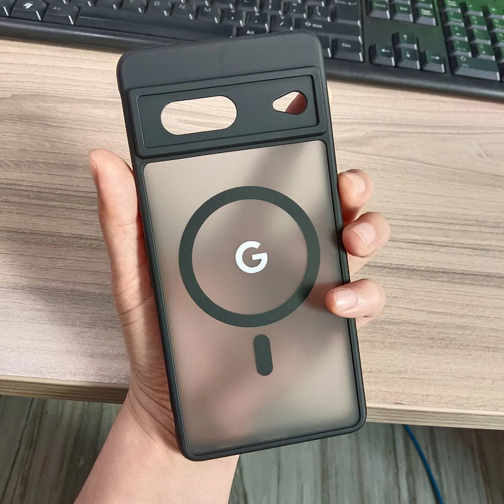Google Pixel 6 / 6A / 6 Pro / 7 / 7A / 7 Pro / 8 / 8A / 8 Pro / 9 / 9A / 9 Pro / 9 Pro XL / 10 / 10 Pro / 10 Pro XL Case | Transparent TPU + PC Magnetic Wireless Charging Anti-Fall Half-Wrapped Cover