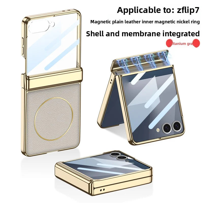 Samsung Galaxy Z Flip 7 Case | Luxury PU Leather Magnetic Full-Coverage Protective Back Cover