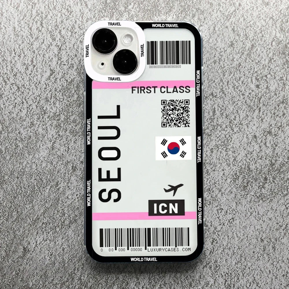 Plane Ticket Travel iPhone Case | Customizable Full-Coverage Shockproof Soft Silicone Cover