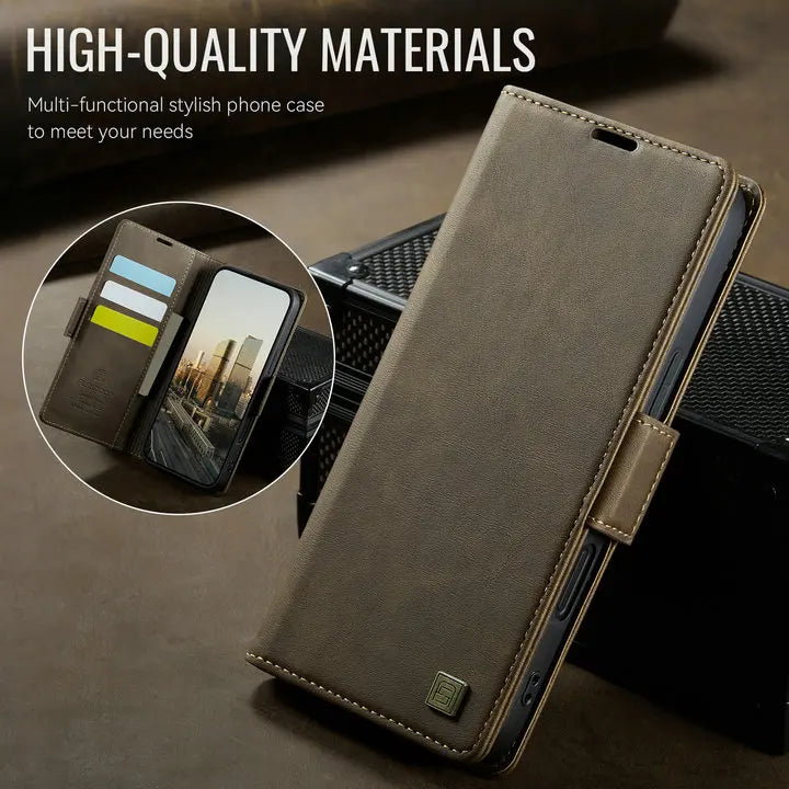 Luxury Magnetic PU Leather Wallet Case with Card & Cash Slots | Shockproof Flip Cover for iPhone