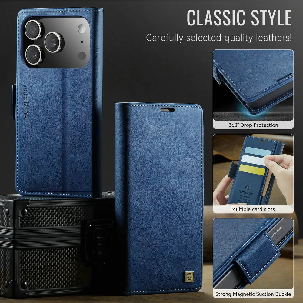 Luxury Magnetic PU Leather Wallet Case with Card & Cash Slots | Shockproof Flip Cover for iPhone