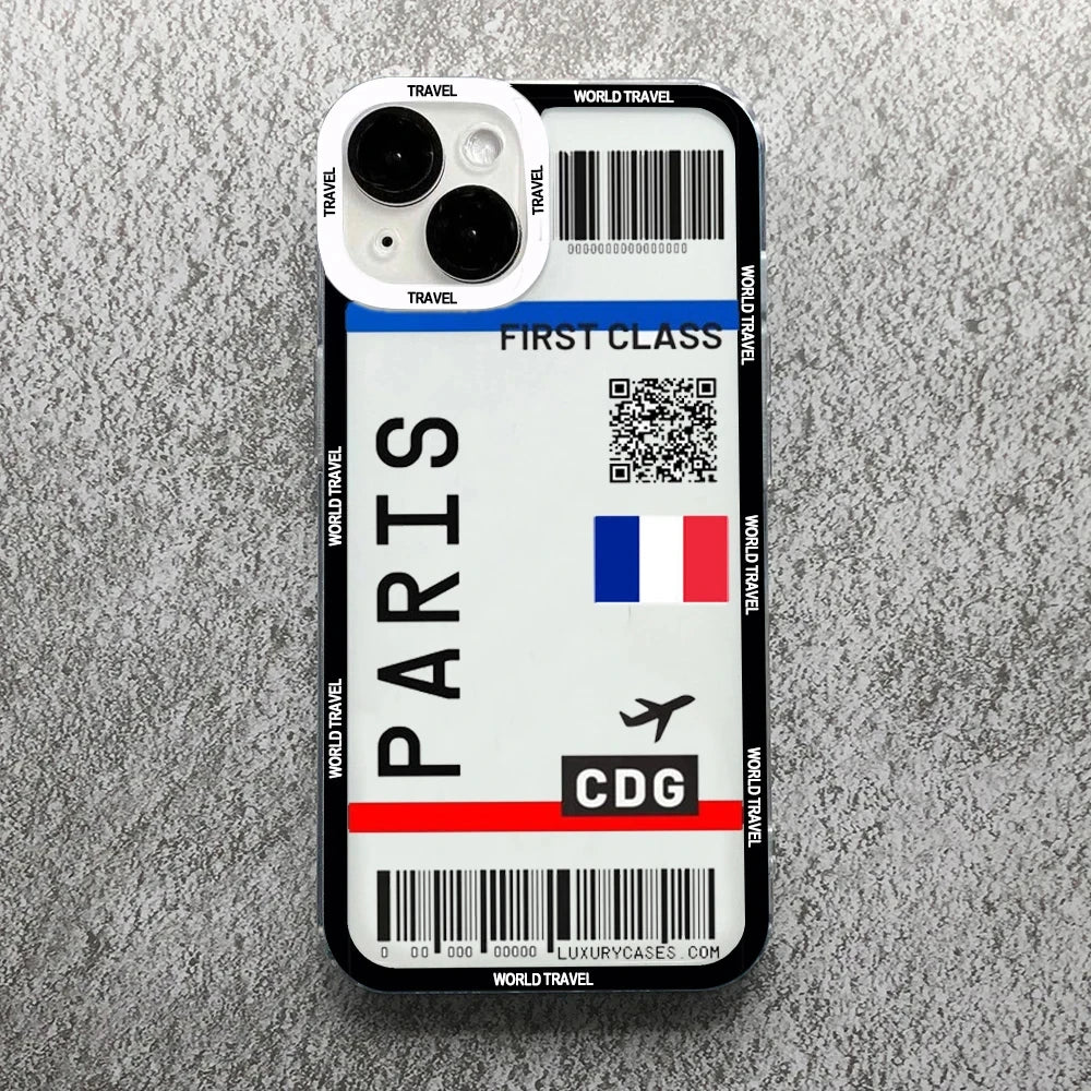 Plane Ticket Travel iPhone Case | Customizable Full-Coverage Shockproof Soft Silicone Cover