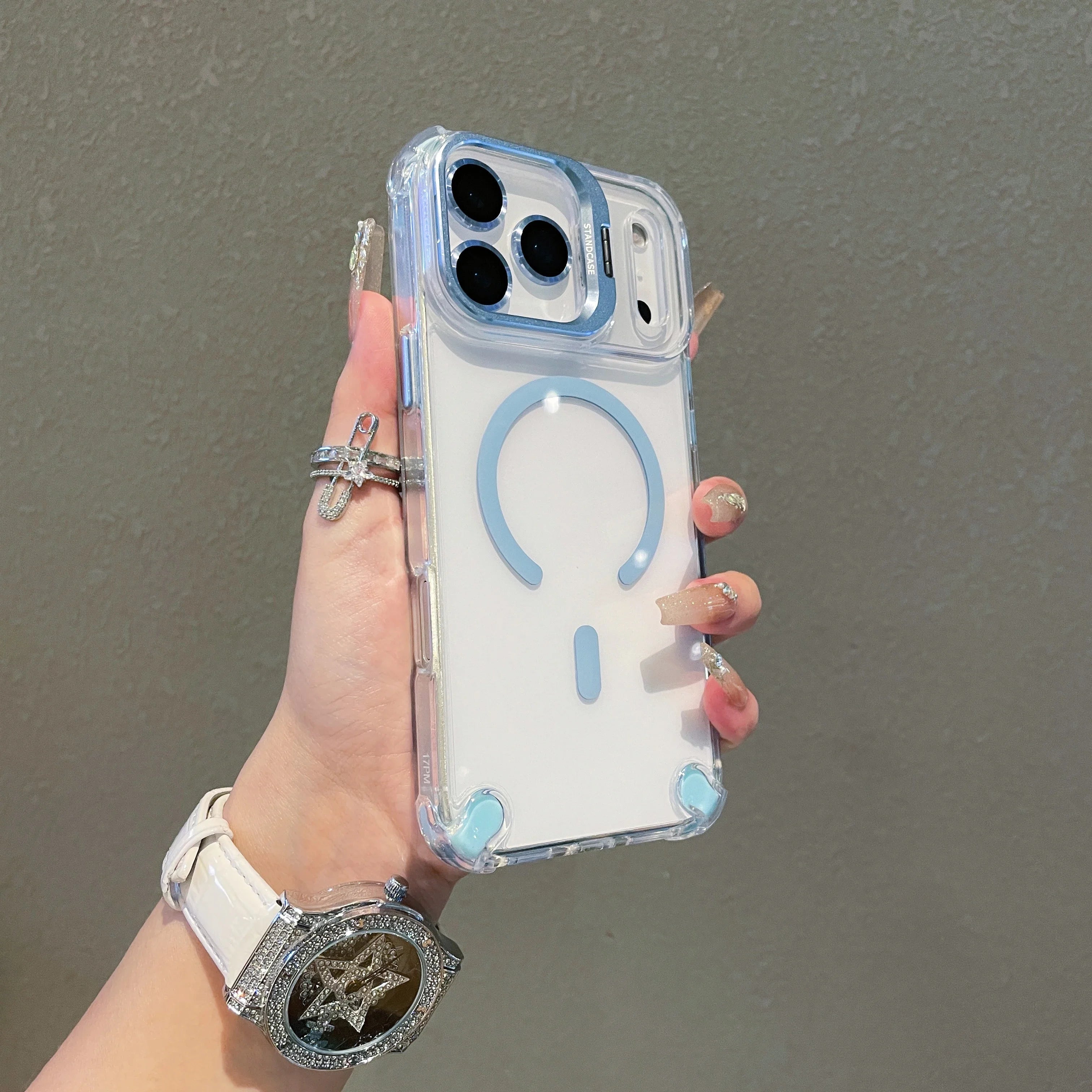 Transparent iPhone Case with Metal Ring Stand | MagSafe Wireless Charging Compatible