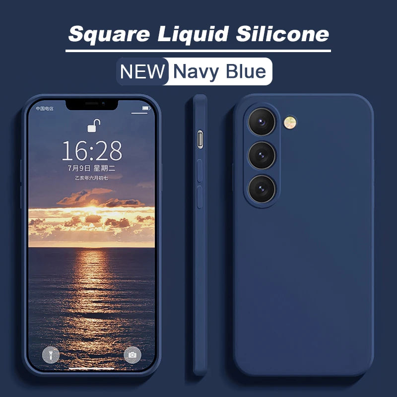 Square Liquid Silicone Soft Case for Samsung Galaxy S22-S25 Ultra | Washable & Lightweight Half-Wrapped Cover