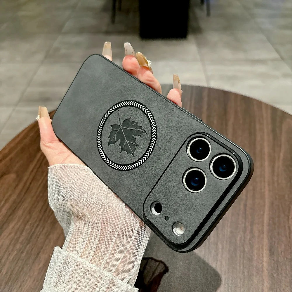 Classic Leather Case for iPhone 11–17 Series | MagSafe Compatible Wireless Charging Magnetic Cover