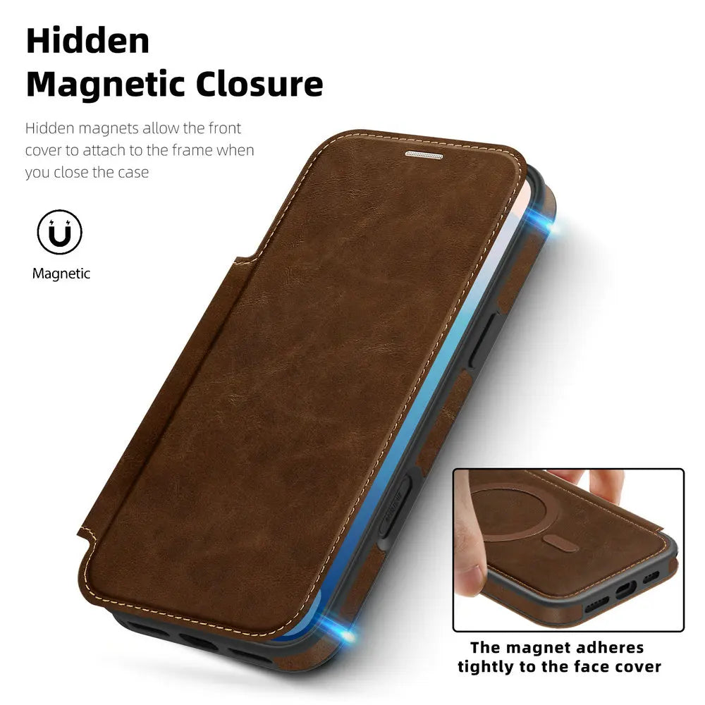 Magnetic Flip Wallet iPhone Case | RFID Blocking, Shockproof & Card Holder