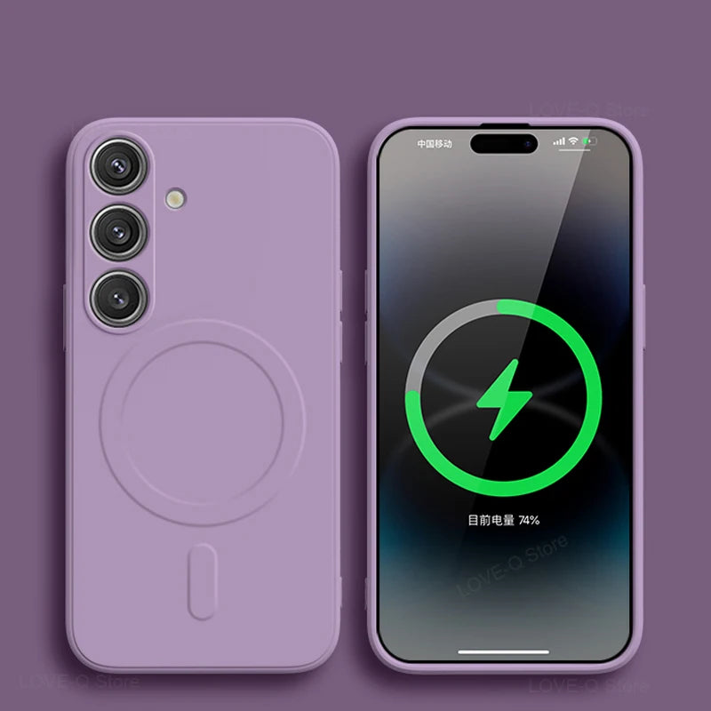 Magnetic Liquid Silicone Half-Wrapped Case for Samsung Galaxy S23-S25 | Wireless Charging Soft TPU Cover