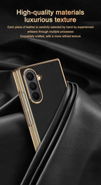 Samsung Galaxy Z Fold 7 Case | Luxury PU Leather Full-Coverage Protective Back Cover with Plated Finish