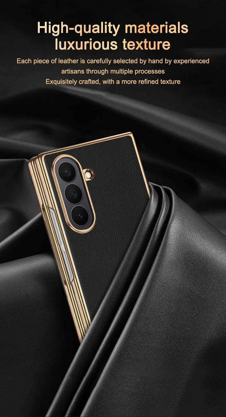 Samsung Galaxy Z Fold 7 Case | Luxury PU Leather Full-Coverage Protective Back Cover with Plated Finish