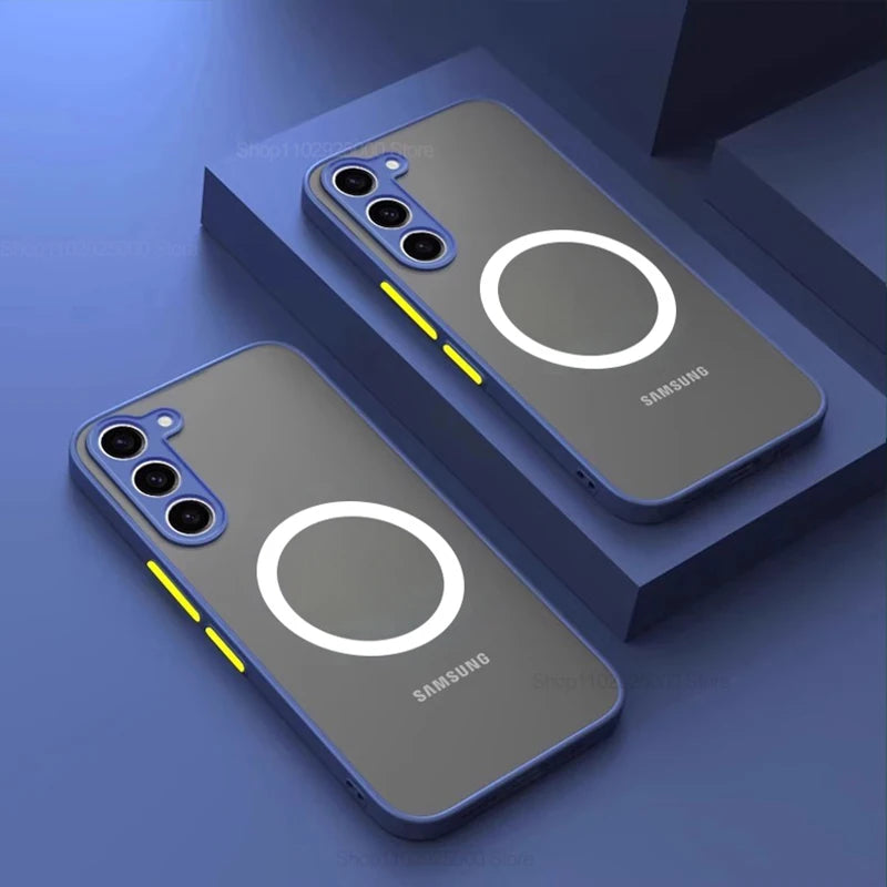 Armor Matte Magnetic Half-Wrapped Case for Samsung Galaxy S22-S25 Ultra | Shockproof Transparent Wireless Charging Cover