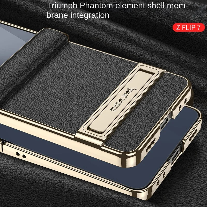 Samsung Galaxy Z Flip 7 Case | Luxury PU Leather Full-Coverage Flip Case with Stand