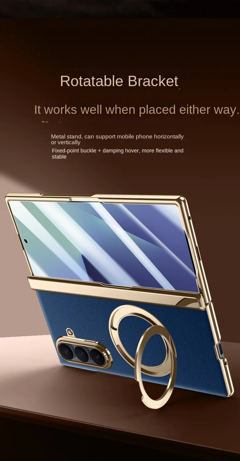 Luxury PU Leather Case for Samsung Galaxy Z Fold 7 | Ring Stand & Magnetic Wireless Charging