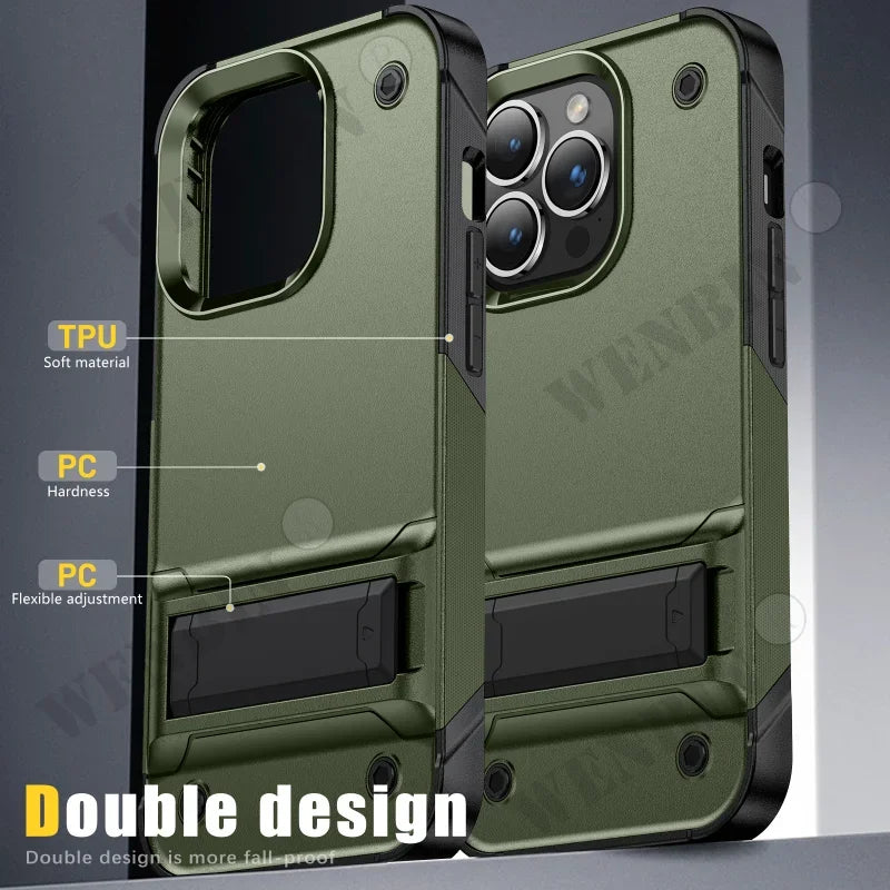 Heavy-Duty Full-Coverage iPhone Case with Kickstand | Dual-Layer, Anti-Scratch & Non-Slip Protection