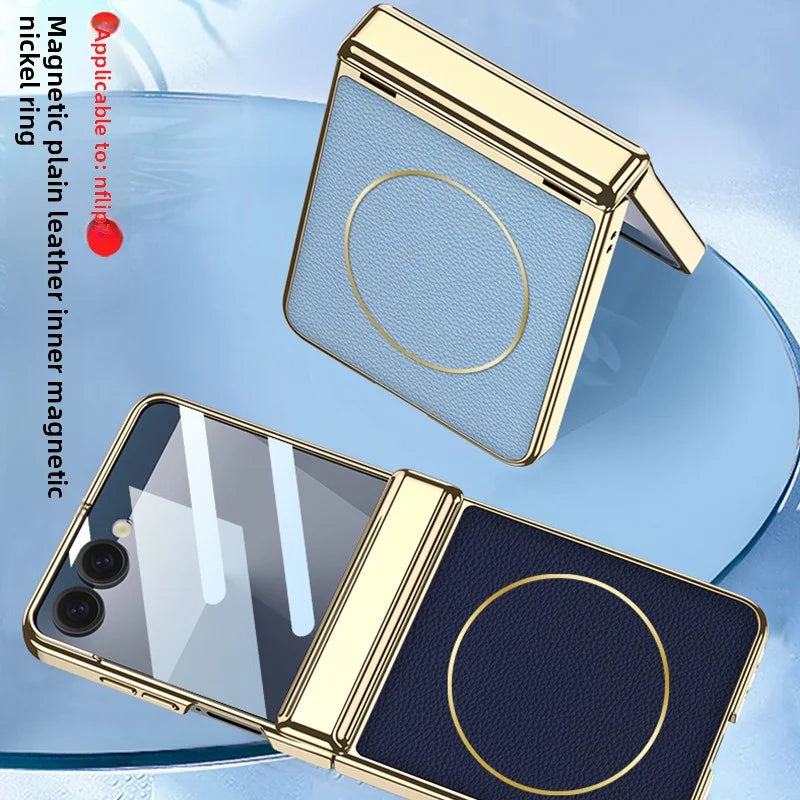 Samsung Galaxy Z Flip 7 Case | Luxury PU Leather Magnetic Full-Coverage Protective Back Cover