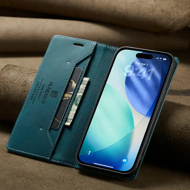 Retro PU Leather Wallet Phone Case | Magnetic Flip, Card & Cash Slot, Shockproof for iPhone