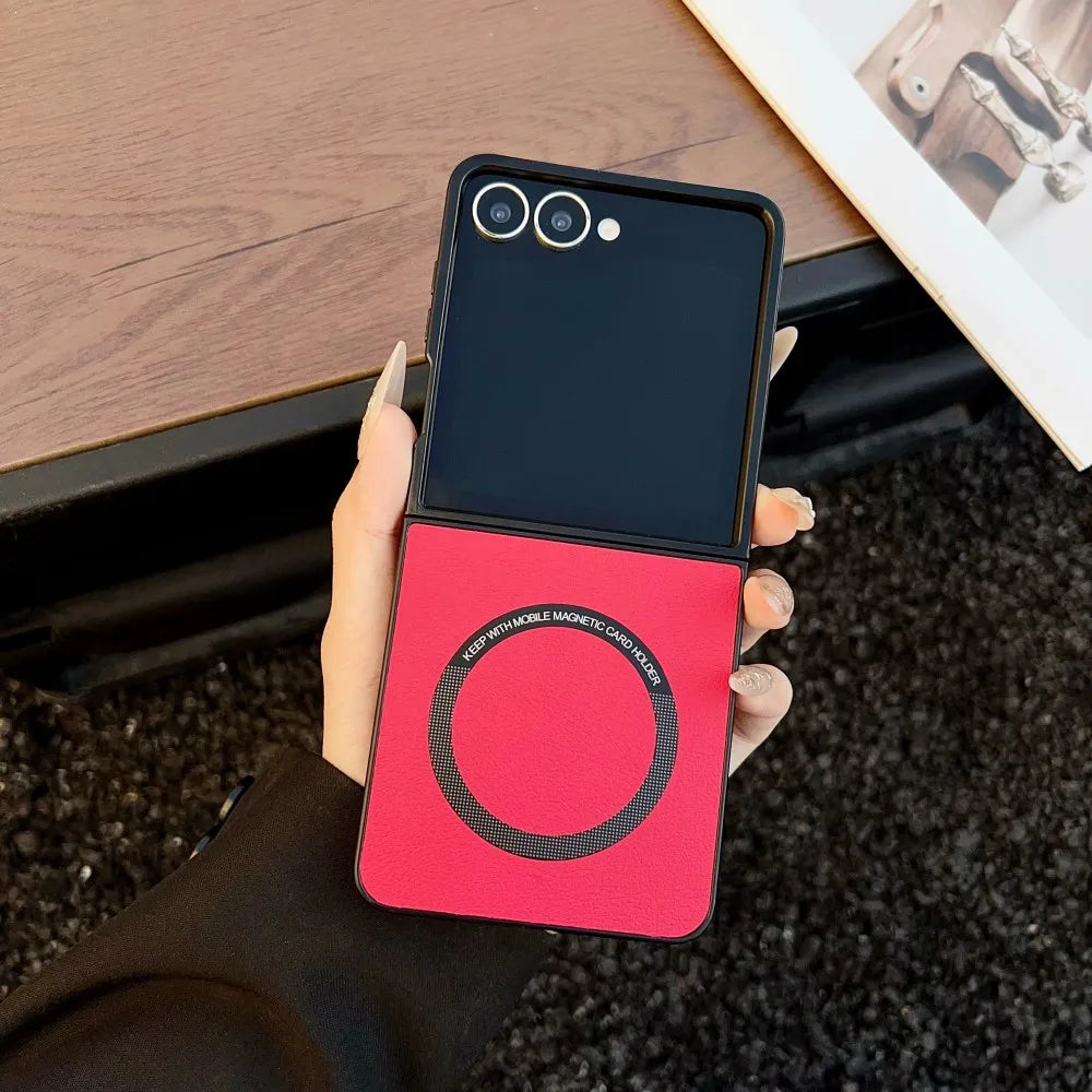 Samsung Galaxy Z Flip 7 Case | Luxury PU Magnetic Full-Coverage Wireless Charging Protective Cover