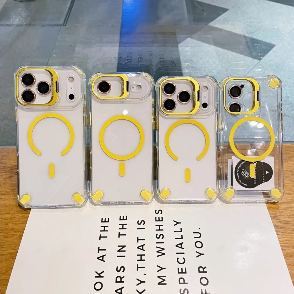Transparent iPhone Case with Metal Ring Stand | MagSafe Wireless Charging Compatible