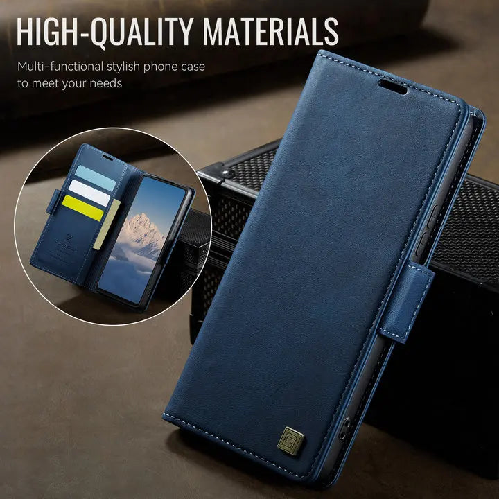 Luxury Magnetic PU Leather Wallet Case with Card & Cash Slots | Shockproof Flip Cover for iPhone