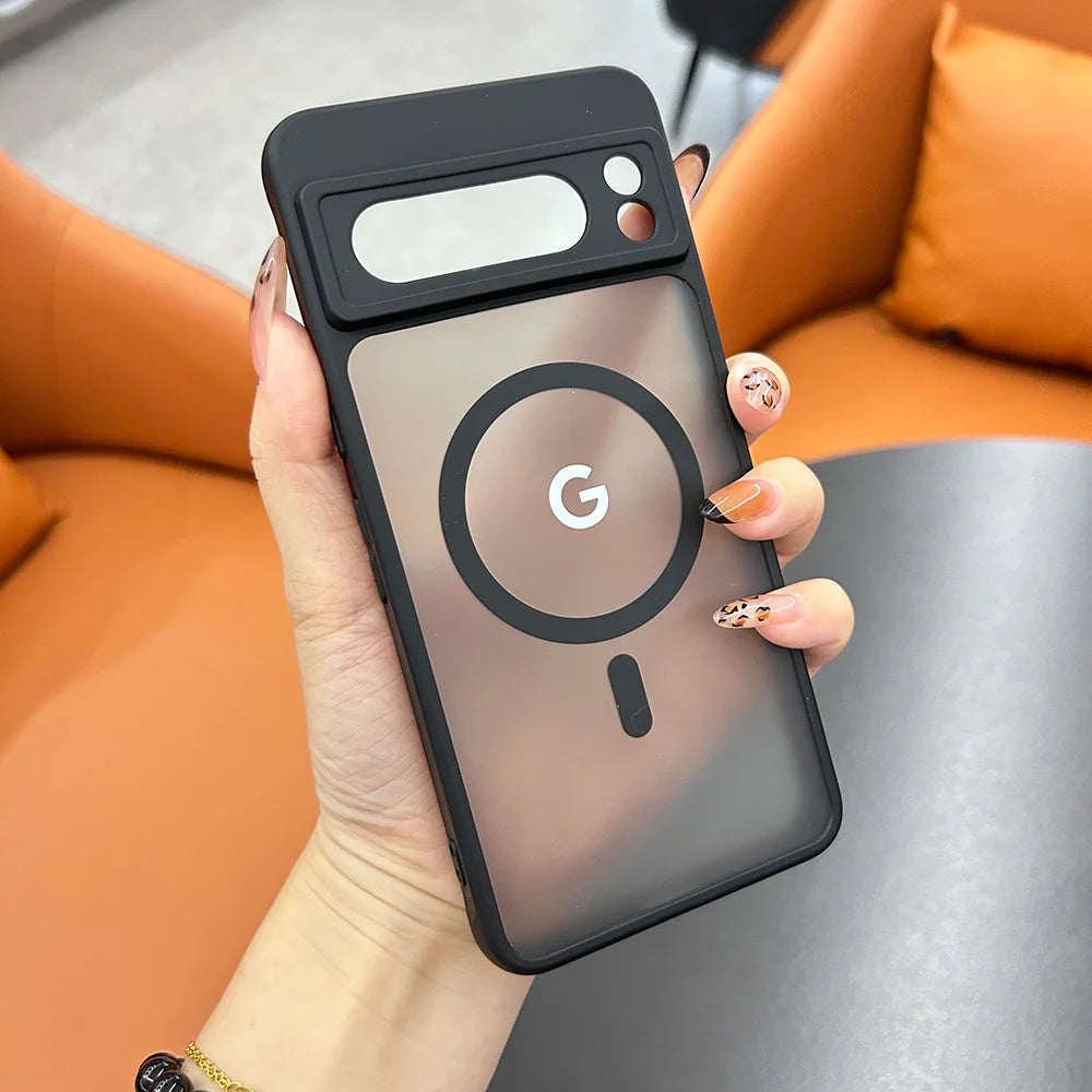 Google Pixel 6 / 6A / 6 Pro / 7 / 7A / 7 Pro / 8 / 8A / 8 Pro / 9 / 9A / 9 Pro / 9 Pro XL / 10 / 10 Pro / 10 Pro XL Case | Transparent TPU + PC Magnetic Wireless Charging Anti-Fall Half-Wrapped Cover