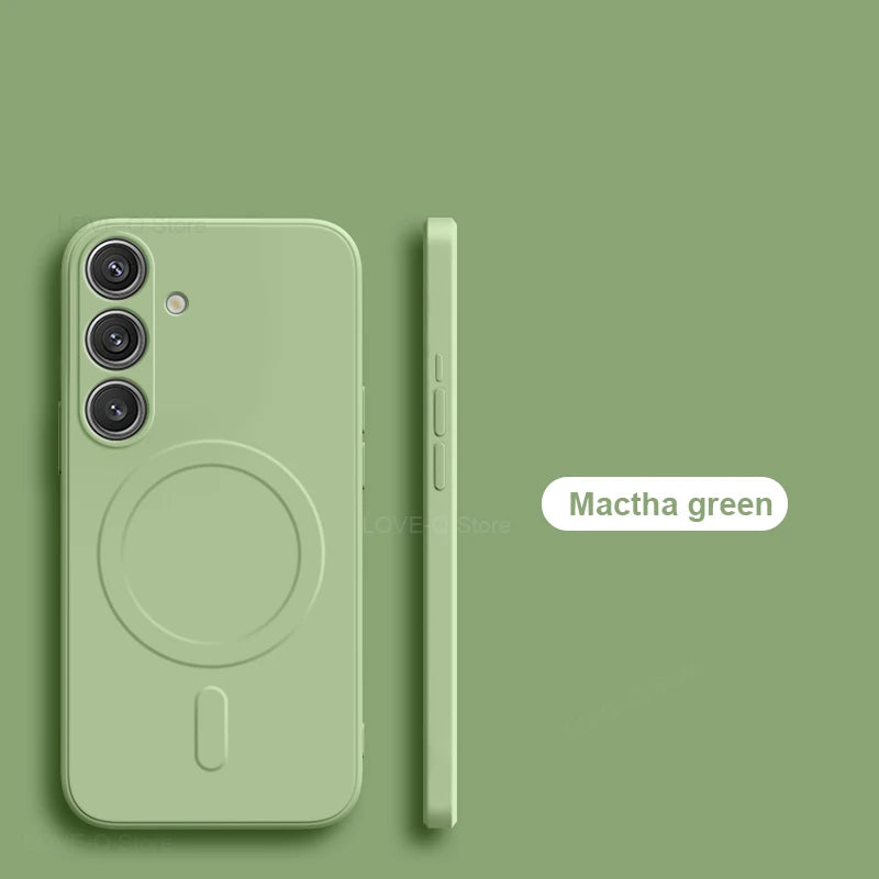 Magnetic Liquid Silicone Half-Wrapped Case for Samsung Galaxy S23-S25 | Wireless Charging Soft TPU Cover