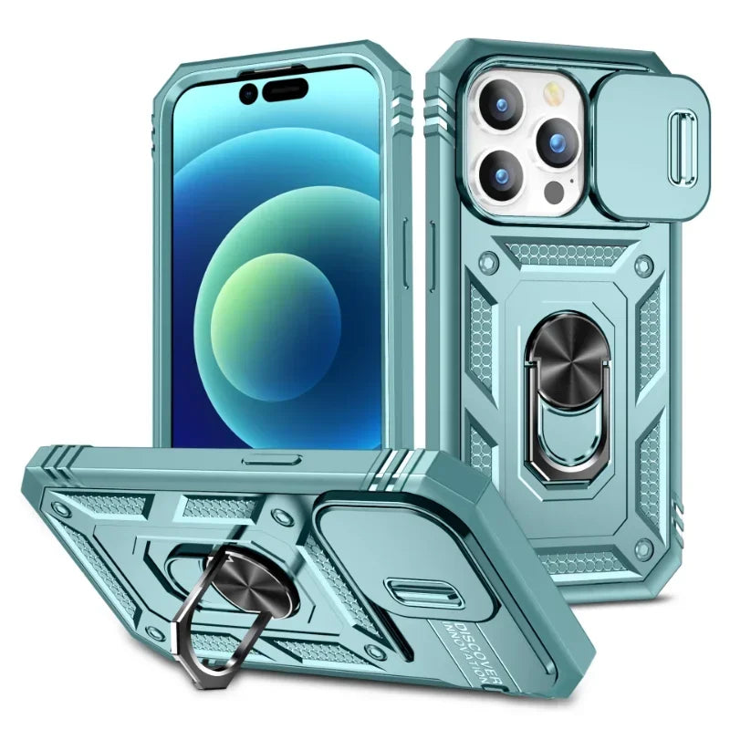 Full-Coverage iPhone Ring Case with Sliding Camera Cover & Kickstand | Anti-Scratch & Card Slot