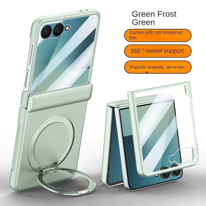 Luxury Full-Coverage Hard Case with Magnetic Ring Stand for Samsung Galaxy Z Flip 7 | Magsafe Compatible