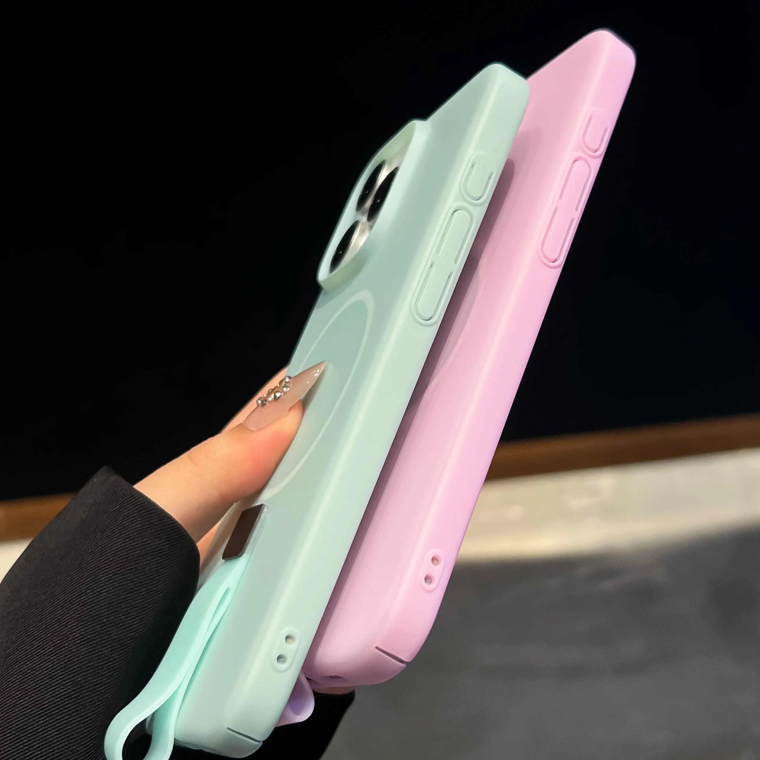 Luxury Candy Wrist Strap Case for iPhone 12–17 Series | MagSafe Compatible Hard PC Protector Cover