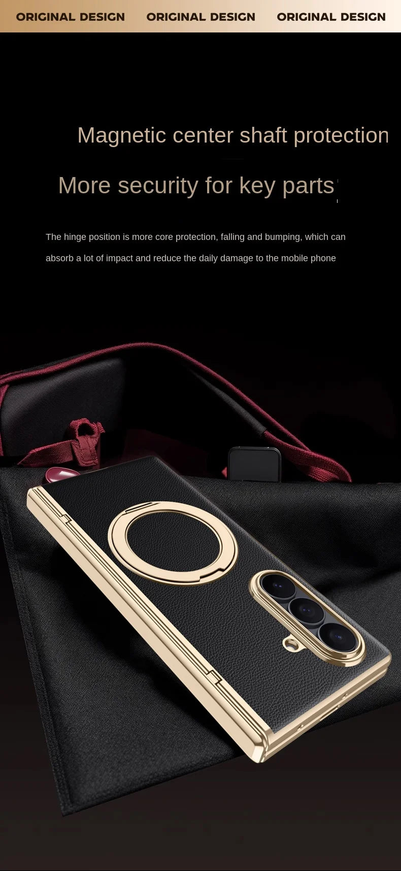 Luxury PU Leather Case for Samsung Galaxy Z Fold 7 | Ring Stand & Magnetic Wireless Charging