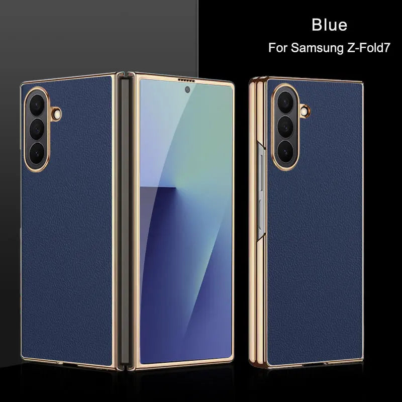 Samsung Galaxy Z Fold 7 Case | Luxury PU Leather Full-Coverage Protective Back Cover with Plated Finish