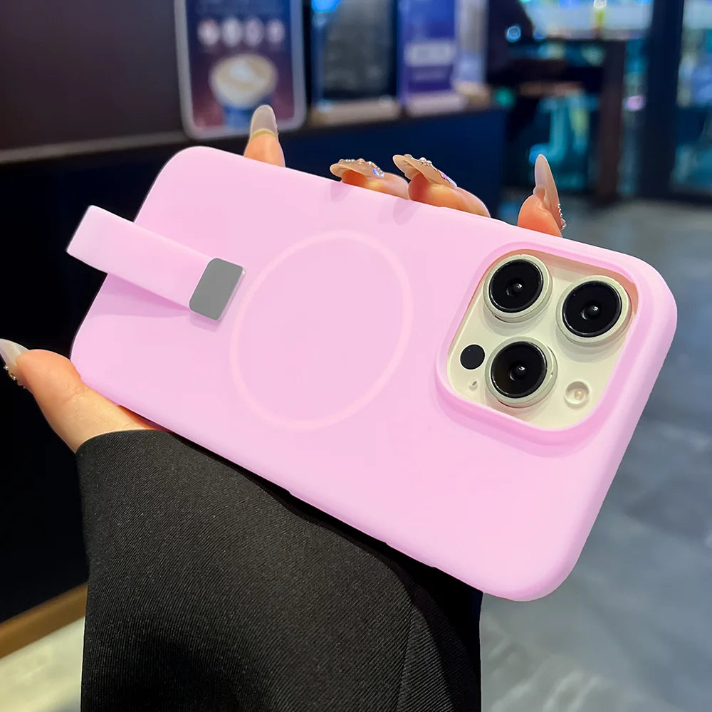 Luxury Candy Wrist Strap Case for iPhone 12–17 Series | MagSafe Compatible Hard PC Protector Cover