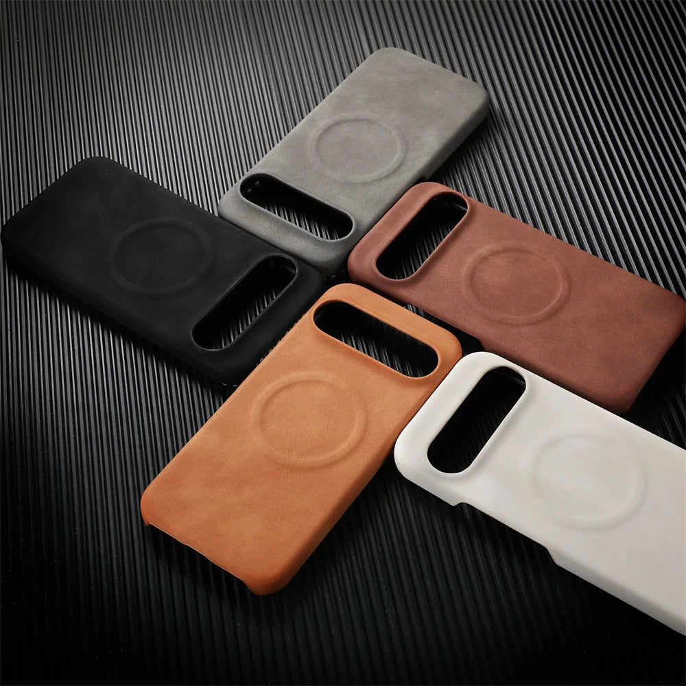 Google Pixel 7 / 7A / 8 / 8A / 8 Pro / 9 / 9 Pro XL / 10 Case | Luxury Sheepskin Leather Magnetic Full Coverage Shockproof Hard Matte Cover