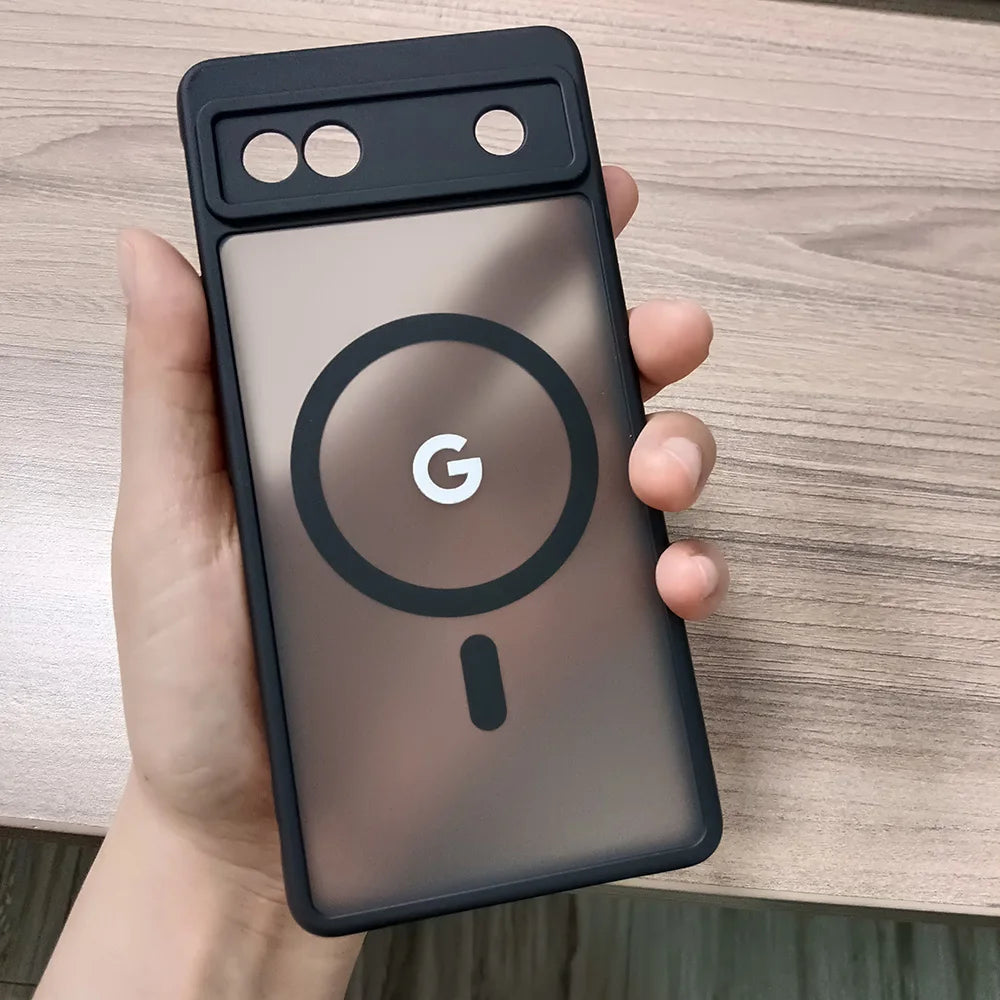 Google Pixel 6 / 6A / 6 Pro / 7 / 7A / 7 Pro / 8 / 8A / 8 Pro / 9 / 9A / 9 Pro / 9 Pro XL / 10 / 10 Pro / 10 Pro XL Case | Transparent TPU + PC Magnetic Wireless Charging Anti-Fall Half-Wrapped Cover