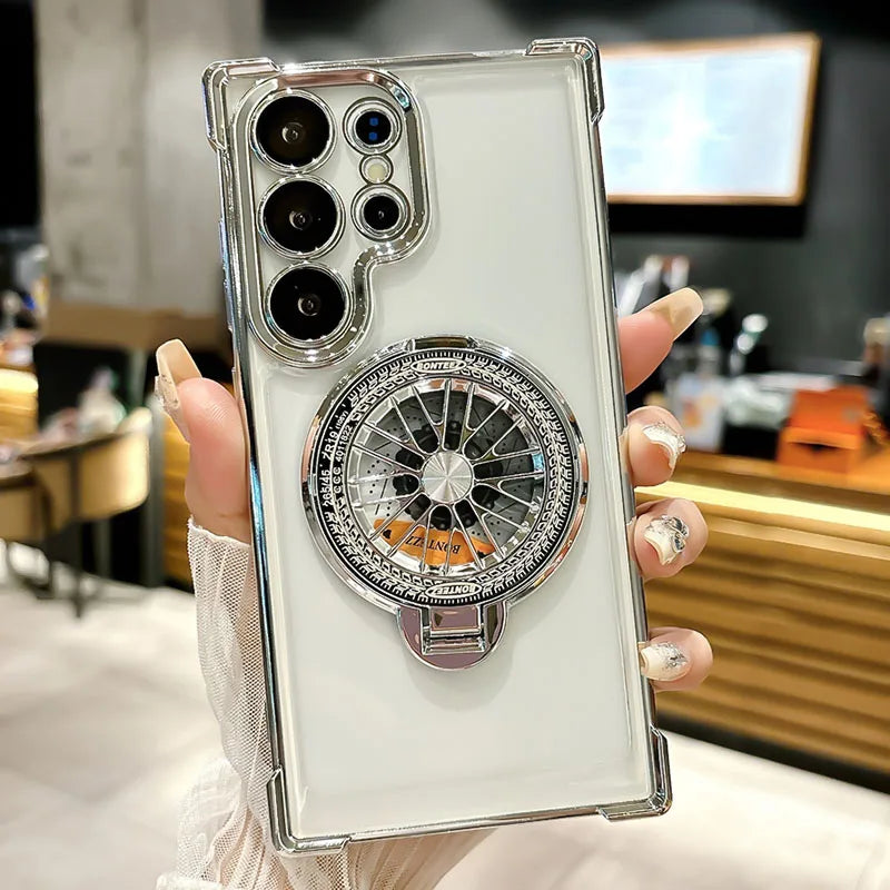 Luxury Magnetic Shockproof Half-Wrapped Case with Ring & Holder | Compatible with Samsung S20-S25 Series