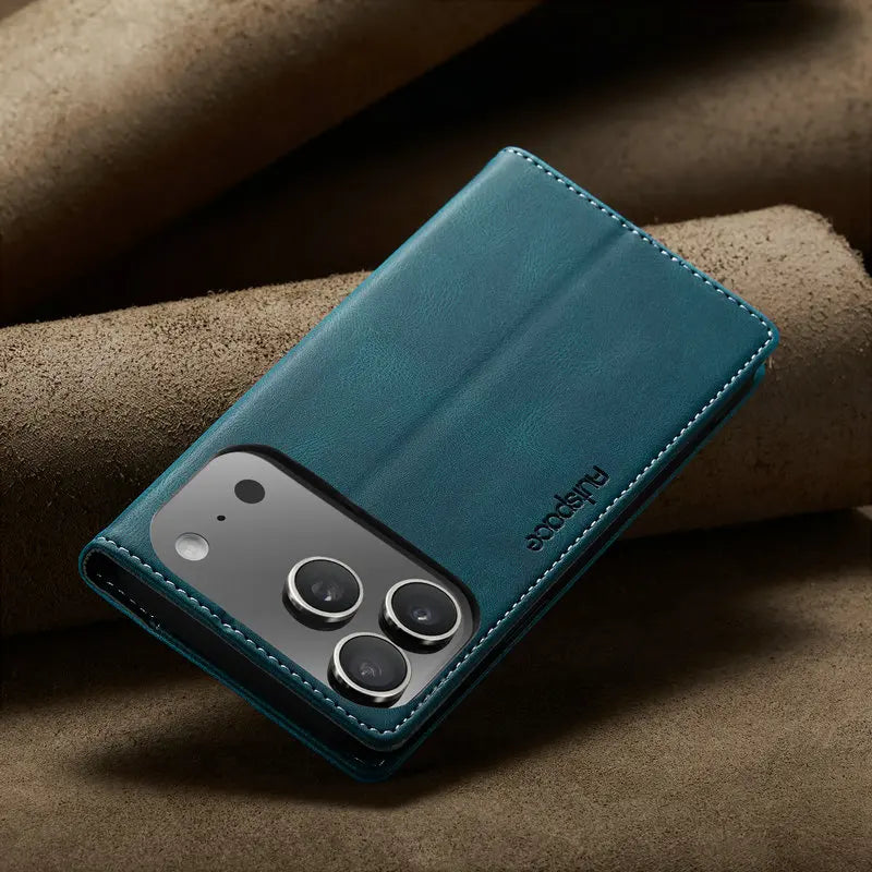 Retro PU Leather Wallet Phone Case | Magnetic Flip, Card & Cash Slot, Shockproof for iPhone