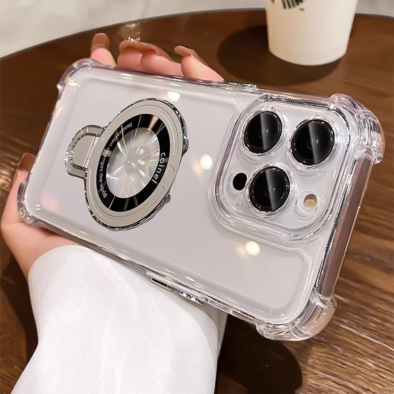 Luxury Plating Transparent Magnetic Case for iPhone 11–17 Series | MagSafe Compatible Ring Holder Cover