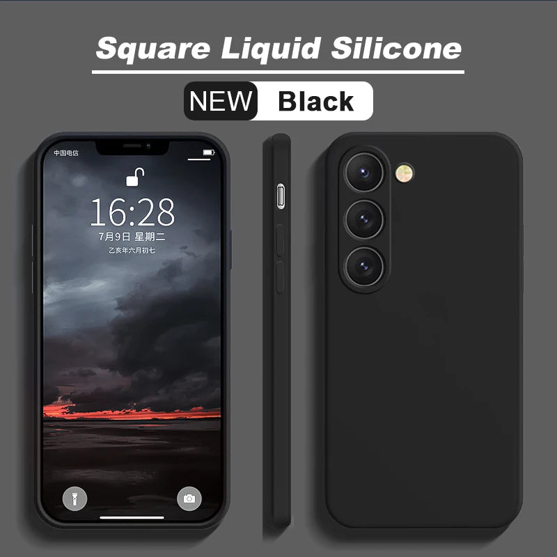 Square Liquid Silicone Soft Case for Samsung Galaxy S22-S25 Ultra | Washable & Lightweight Half-Wrapped Cover