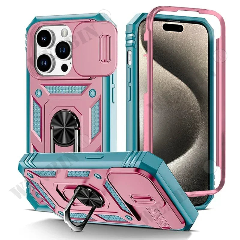 Full-Coverage iPhone Case with Ring & Kickstand | Anti-Fingerprint & Dustproof Protection
