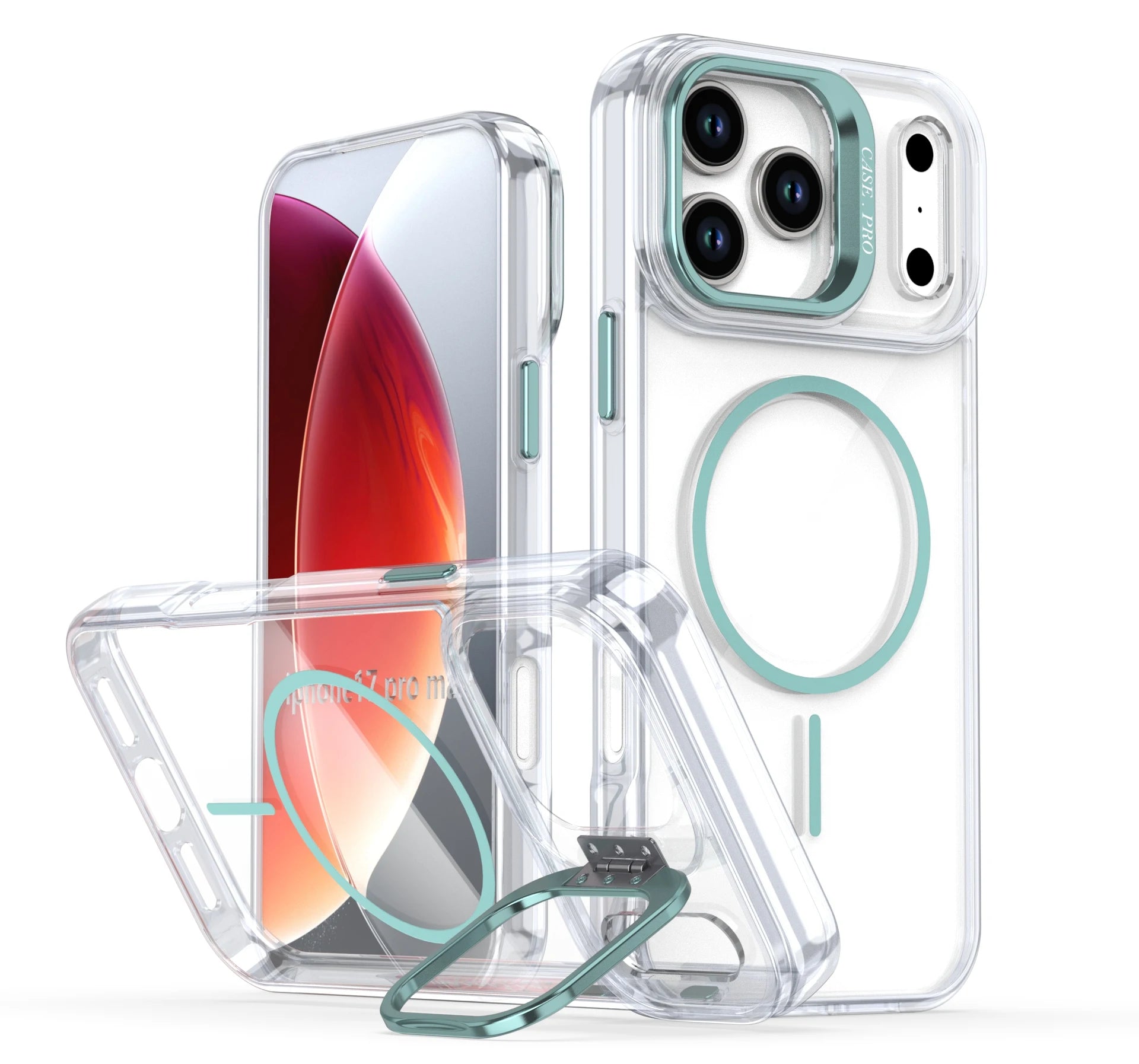 Transparent iPhone Case with Camera Protector & Metal Holder | MagSafe Compatible