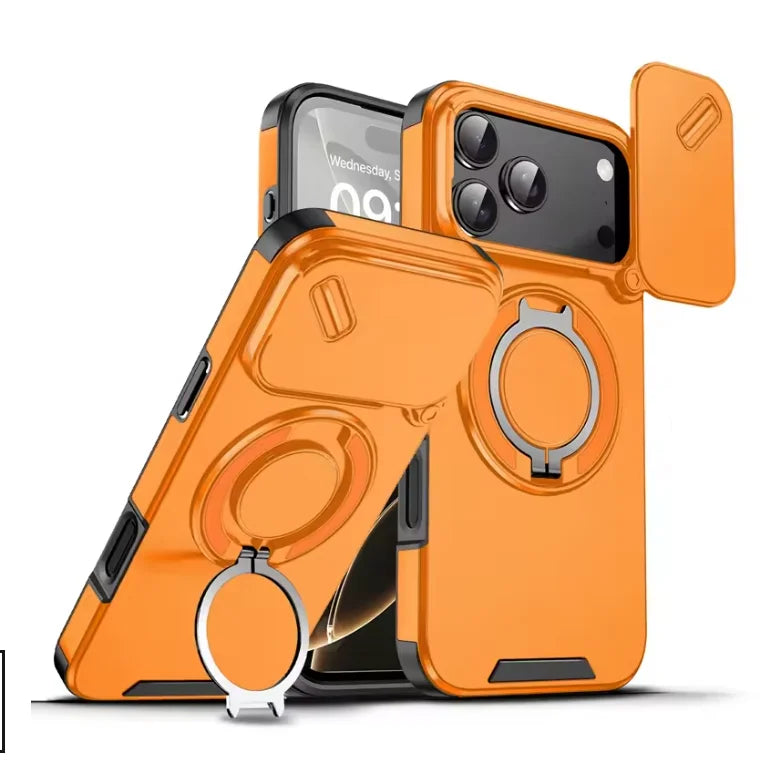 Magnetic Metal & PC+TPU Shockproof Phone Case with Hidden Stand | Anti-Fingerprint & Drop Protection