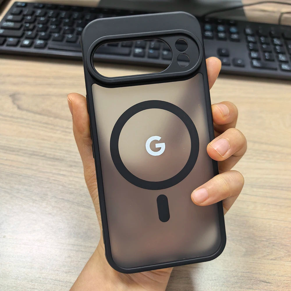 Google Pixel 6 / 6A / 6 Pro / 7 / 7A / 7 Pro / 8 / 8A / 8 Pro / 9 / 9A / 9 Pro / 9 Pro XL / 10 / 10 Pro / 10 Pro XL Case | Transparent TPU + PC Magnetic Wireless Charging Anti-Fall Half-Wrapped Cover