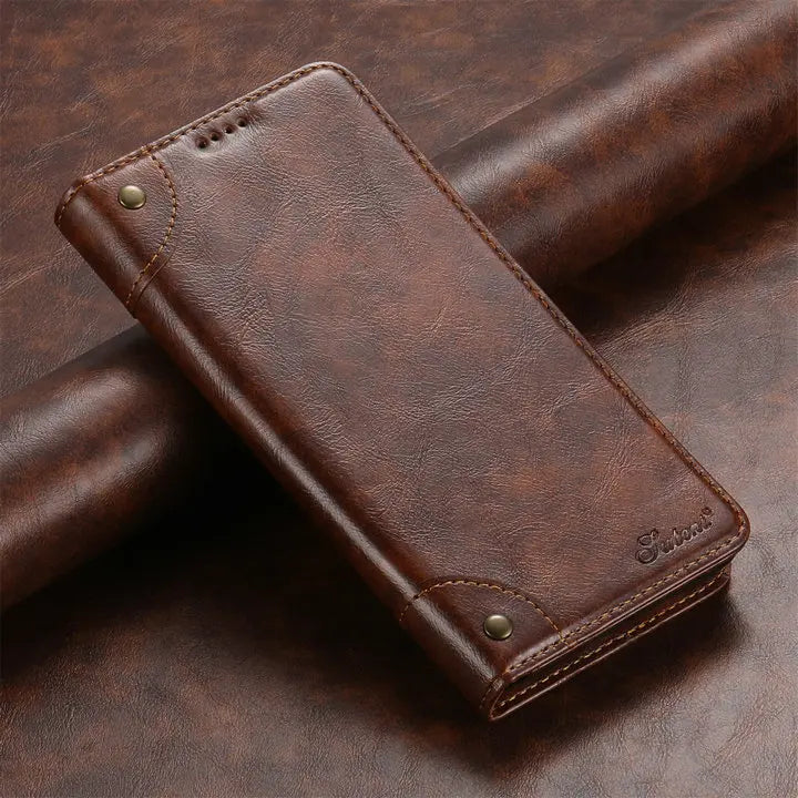 Retro Leather Magnetic Wallet Case with Kickstand | Shockproof & Full Protection for iPhone 16 Series
