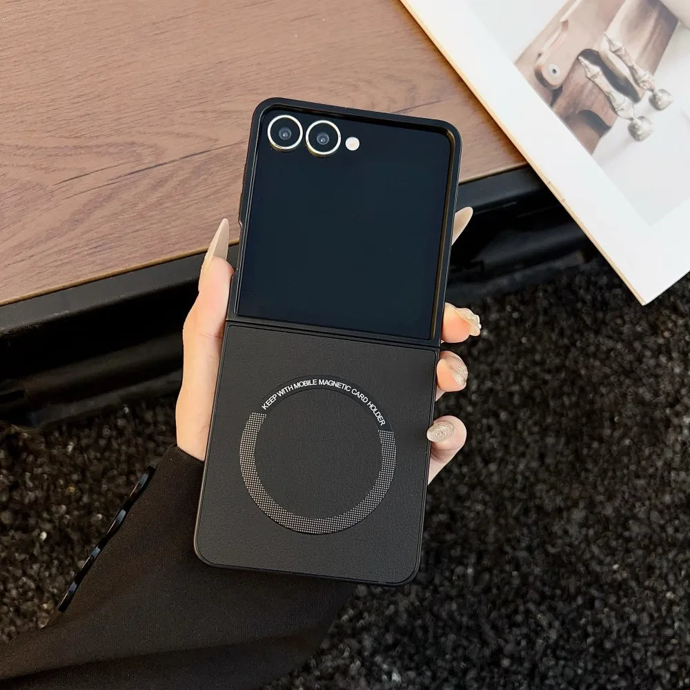 Samsung Galaxy Z Flip 7 Case | Luxury PU Magnetic Full-Coverage Wireless Charging Protective Cover