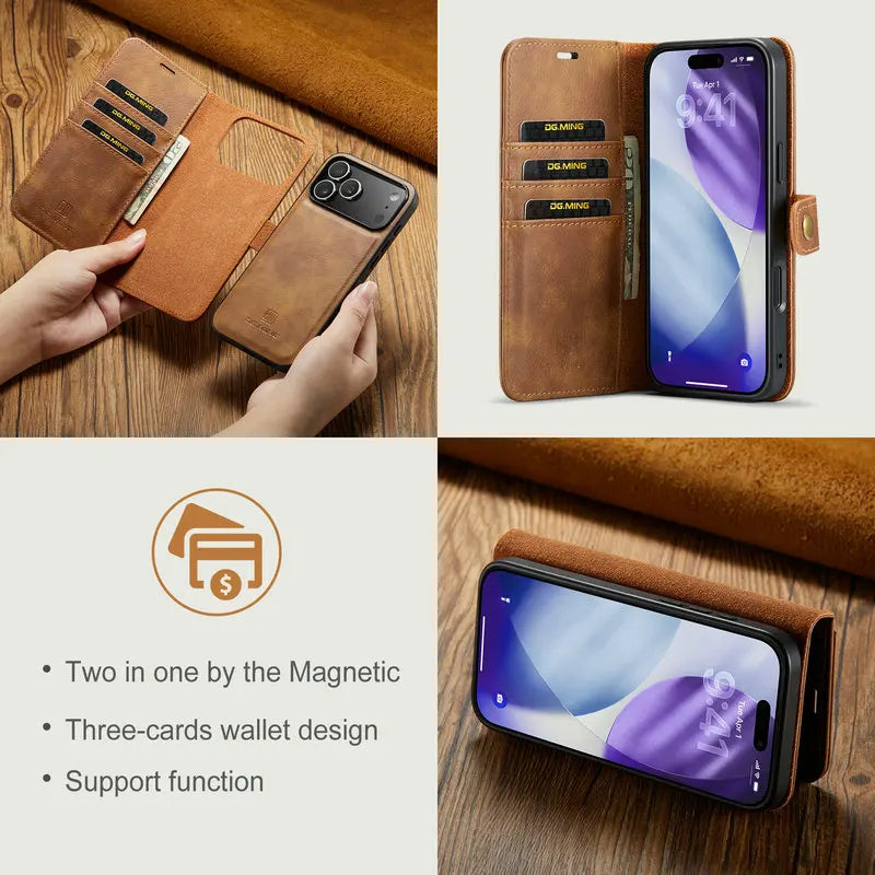 Retro Luxury Magnetic Flip Wallet iPhone Case | Card Slot, Kickstand & Shockproof