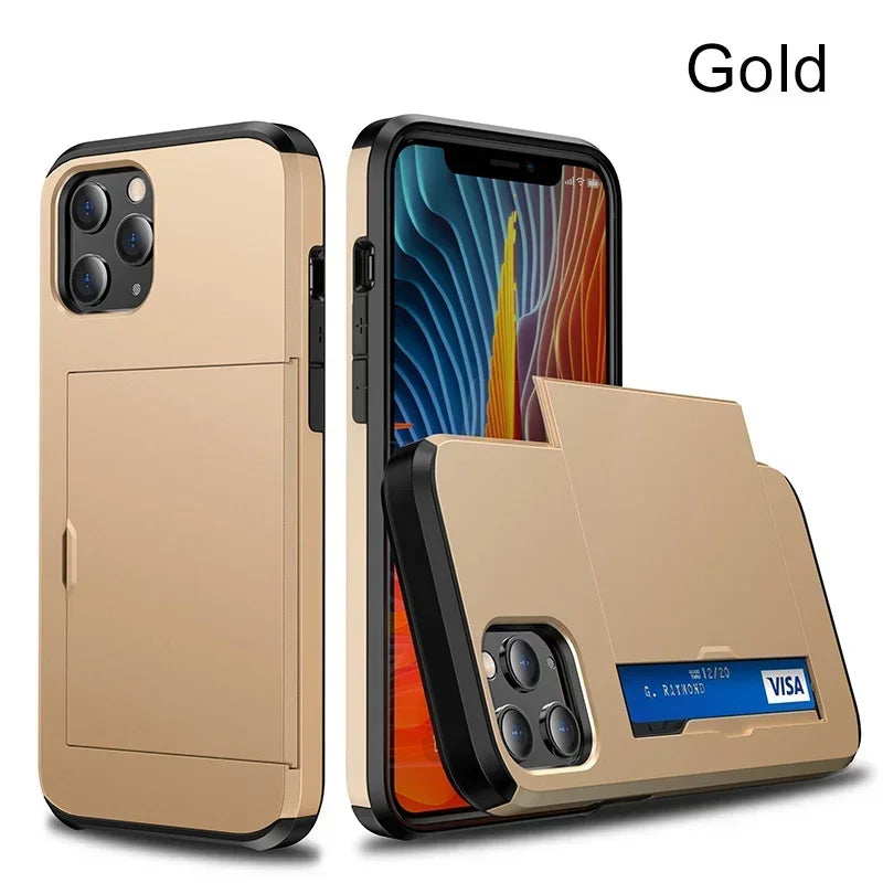 Heavy-Duty Dual-Layer iPhone Case with Card Slot | Shockproof, Scratch-Resistant Half-Wrapped Cover